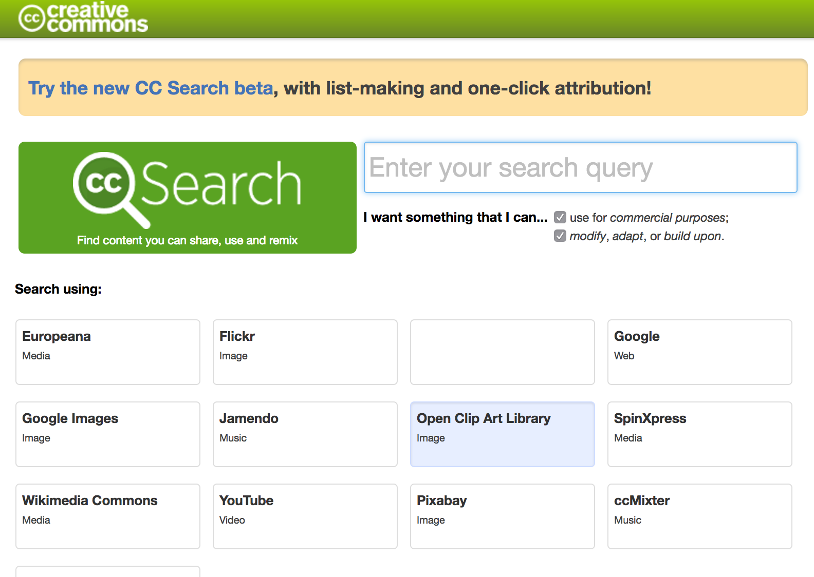 New creative commons image search in beta